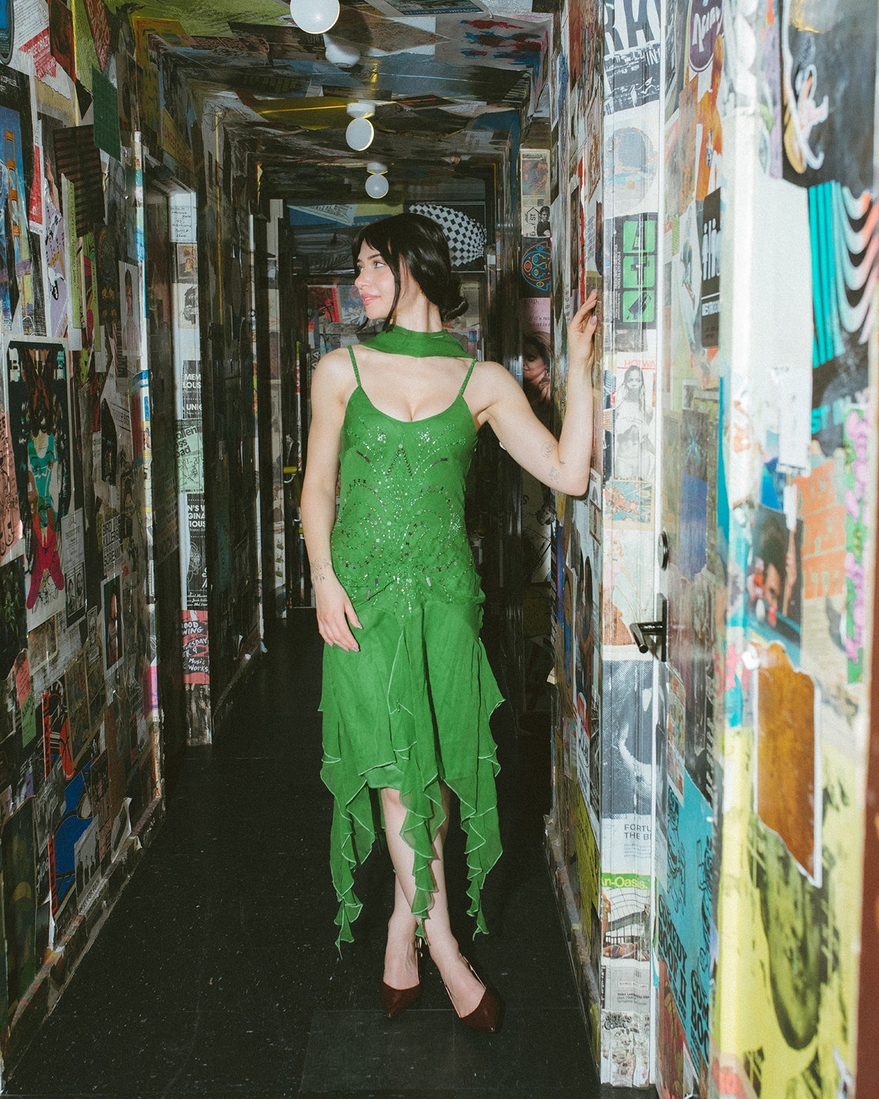 Green Fairy Silk Beaded Dress W/Scarf